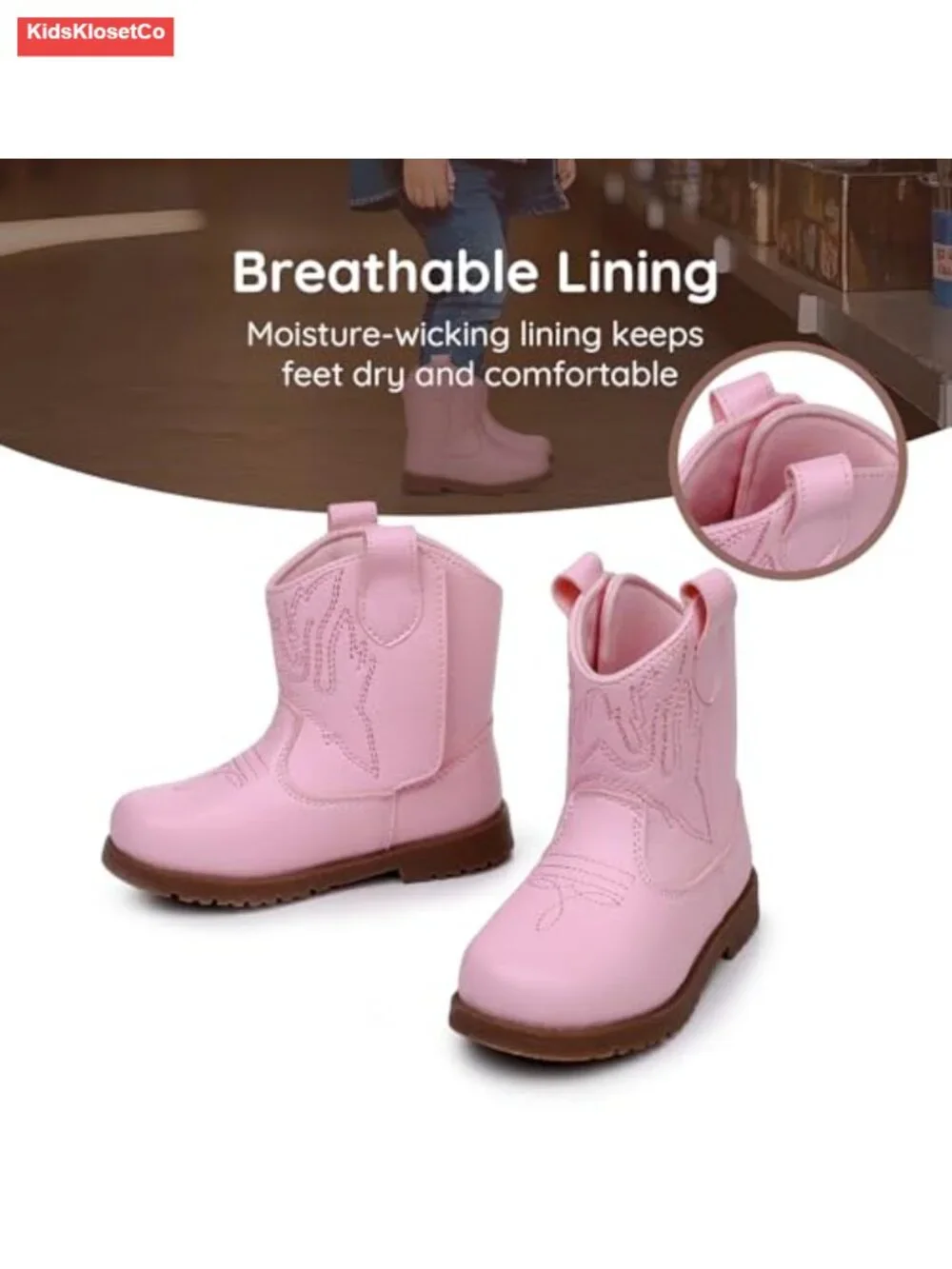 Toddler Cowboy Boots with Wide Round Toe, Hook & Loop Closure